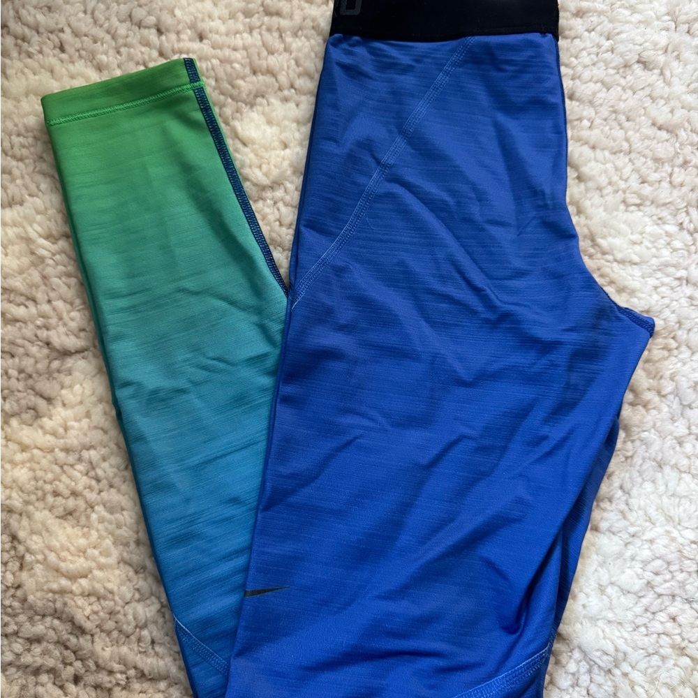 Nike Pro Hyperwarm Blue and Green Ombré Leggings